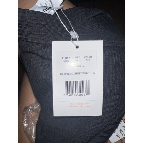 Andie Swim The Banded Cheeky Rib Bikini Bottom Stretch Black Medium NWTS 1D - Picture 6 of 6